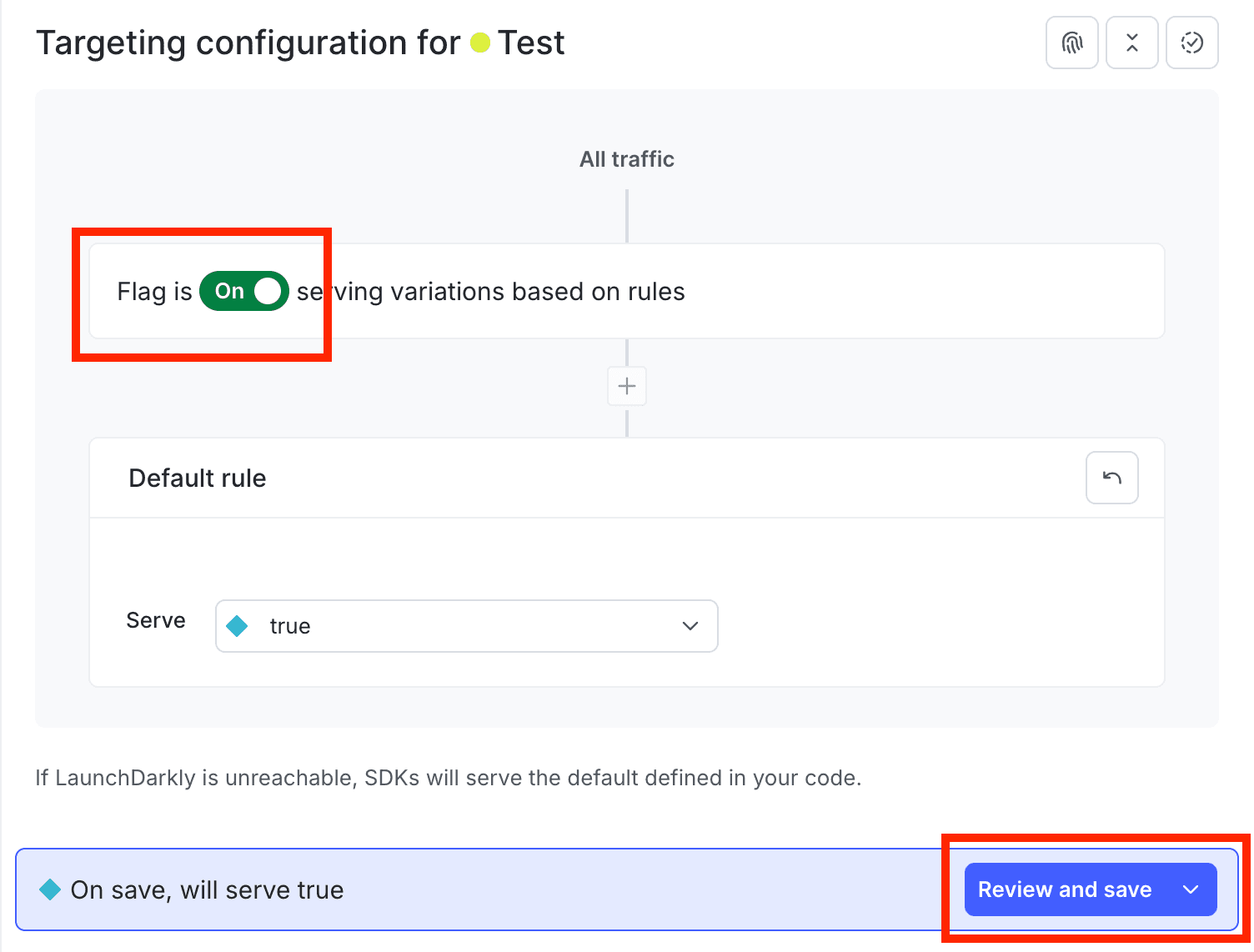 The toggle button to turn on the feature flag.