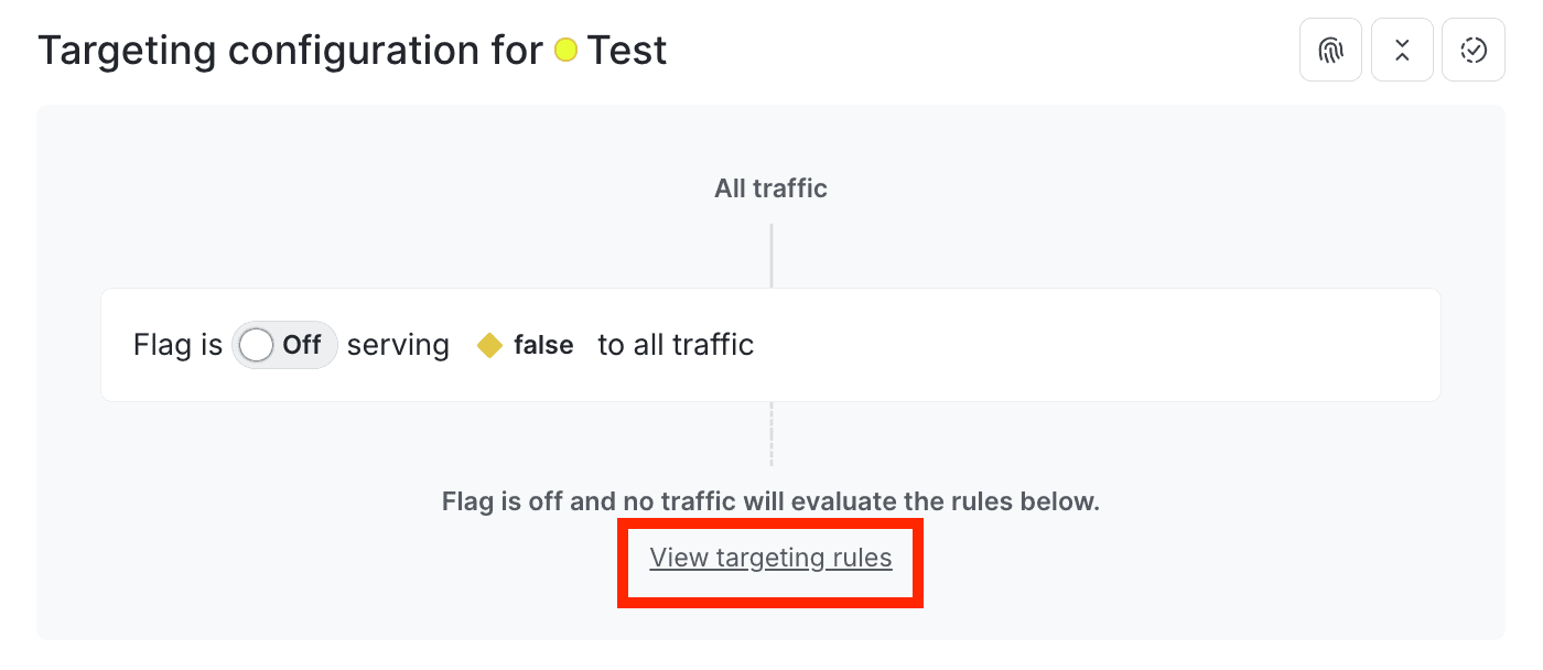 The "View targeting rules" option on a feature flag.